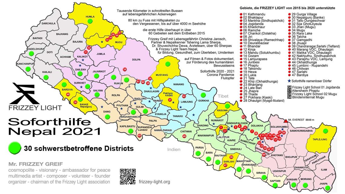 Hilfsprojekte in über 80 Gebieten Nepals 
